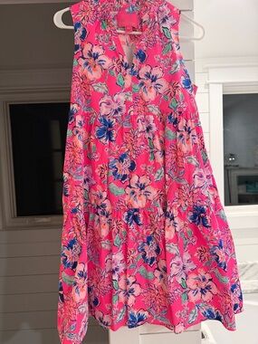 Lilly Pulitzer Hot Pink Floral Tiered A-Line Skirt